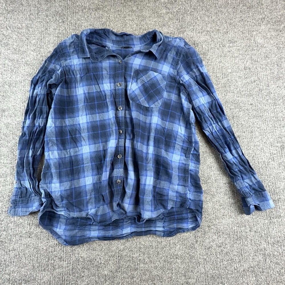 Eddie Bauer Shirt Womens XL Blue Plaid Flannel Button Front Long Sleeve Top